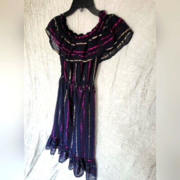 Maison Jules Blue Cotton metallic stripe Ruffe Maxi Dress Women’s XXS - Picture 9 of 12